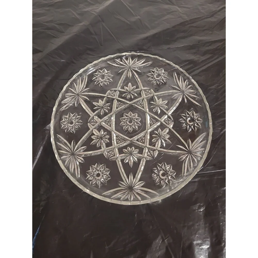 EAPC Anchor Hocking Star Of David Clear Glass Cake Plate Or Serving Plate 11”